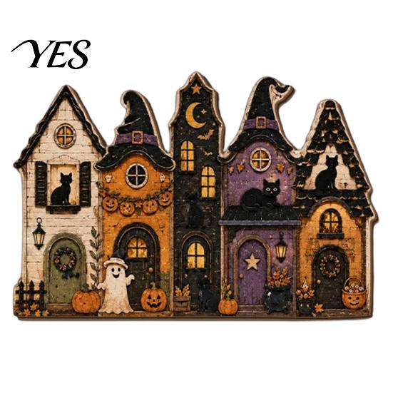 Haunted House Wall Decoration Halloween Wooden Hanging Pendant with Hemp Rope for Door Autumn Seasonal Art Decoration, Castle Ornaments Pumpkin Ghost