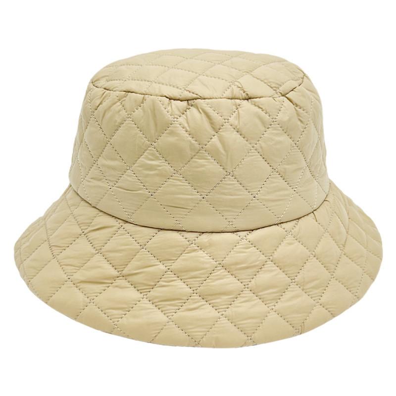Grid Pattern Fisherman Hat Goose Down Fill Pure Color Versatile Style Cap Warm