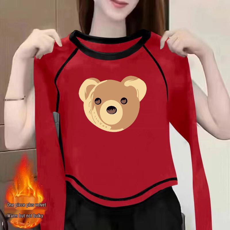 

Women s 2024 Double-Sided Velvet Long-Sleeve T-Shirt: Versatile Ins-Style Autumn/Winter Chic Top M (recommended 50-57.5 kg) красный