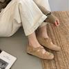 2025 autumn and winter new cross word with round head suede inner slope heel ballet Doudou women's single shoes
