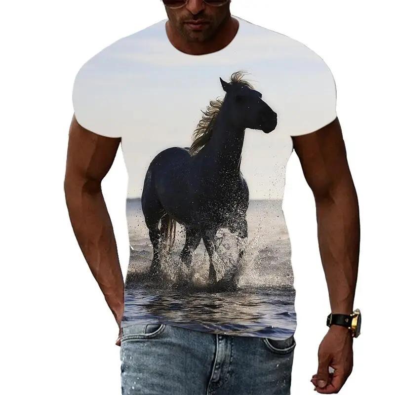 New Fashion Horse Pattern 3D Printed Men's Hip Hop Personalized Round Neck Short sleeved T-shirt
