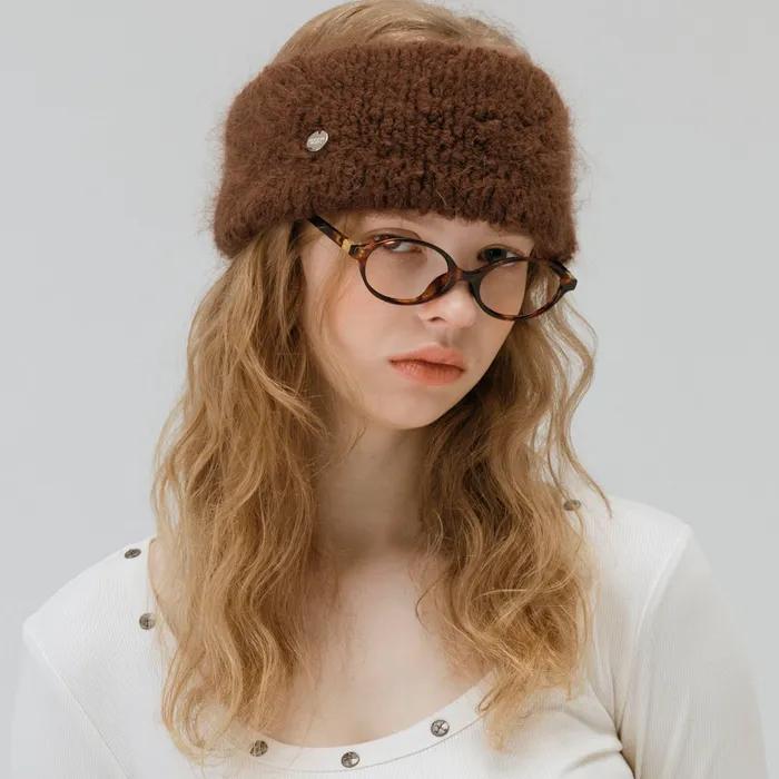 [RABBIT FUR] COIN HAIR BANDANA_DARK BROWN