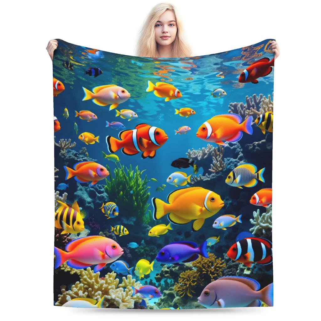 Beautiful Underwater World Colorful Fish Flannel Blankets Winter  Warm Soft Throw Blanket for Children Bedspread Sofa Bed Cover