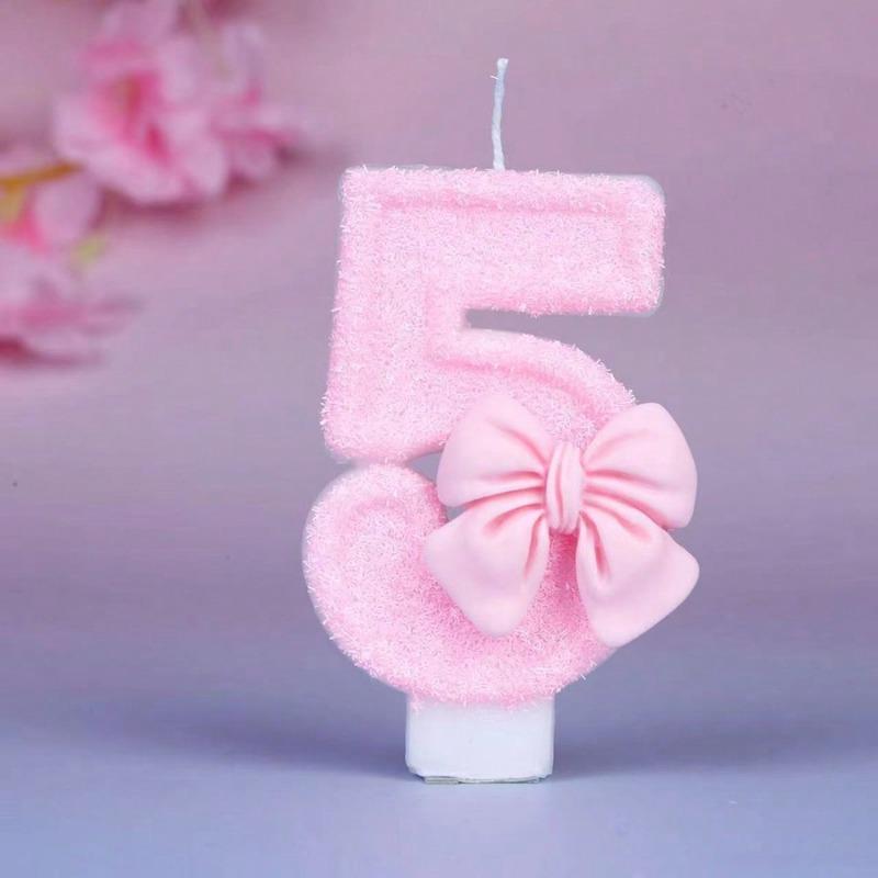 1Pc Creative Cute Bow-Tie Shaped Number Cake Candle With Drip-Prevention Tray Birthday Cake Party Anniversary Cake Decoration