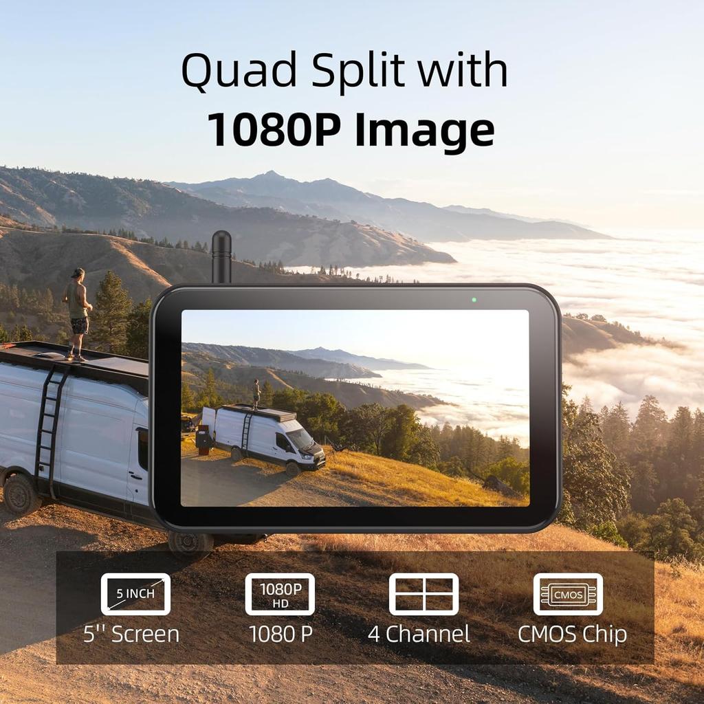 eRapta RV Backup Camera Wireless System for Furrion with 5-Inch Monitor 1080P, 1 Rear Camera, Wide-View, Video Recording, IR Night Vision, IP69