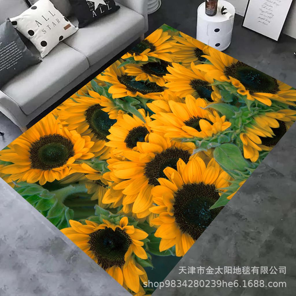 Tappeto per Soggiorno in Velluto di Cristallo con Stampa 3D a Fiore di Girasole Zerbino per Casa