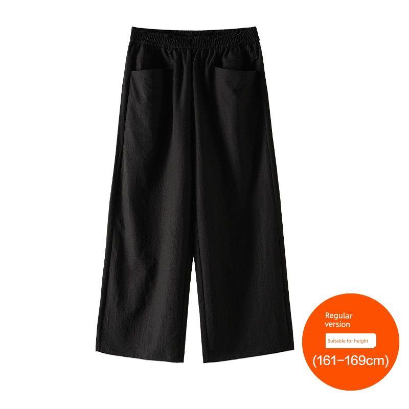 

Plus size women clothing [High Street Wide Leg Pants] Three Pants Length Texture Sense Summer Chubby Girl High Waist Straight Casual Pants Mysterious Black (161-169cm) 8xl