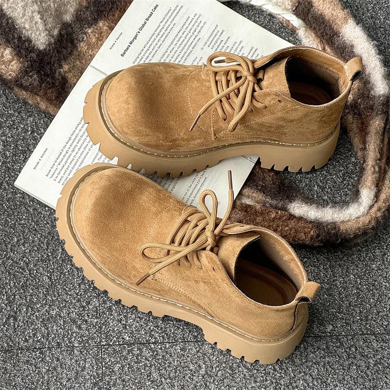 Markendesign Große Größe Hohe Qualität Quadratischer Absatz Plateau Punk Große Zehe Derby Britischer Stiefel Herren Schnürstiefeletten Herrenschuhe