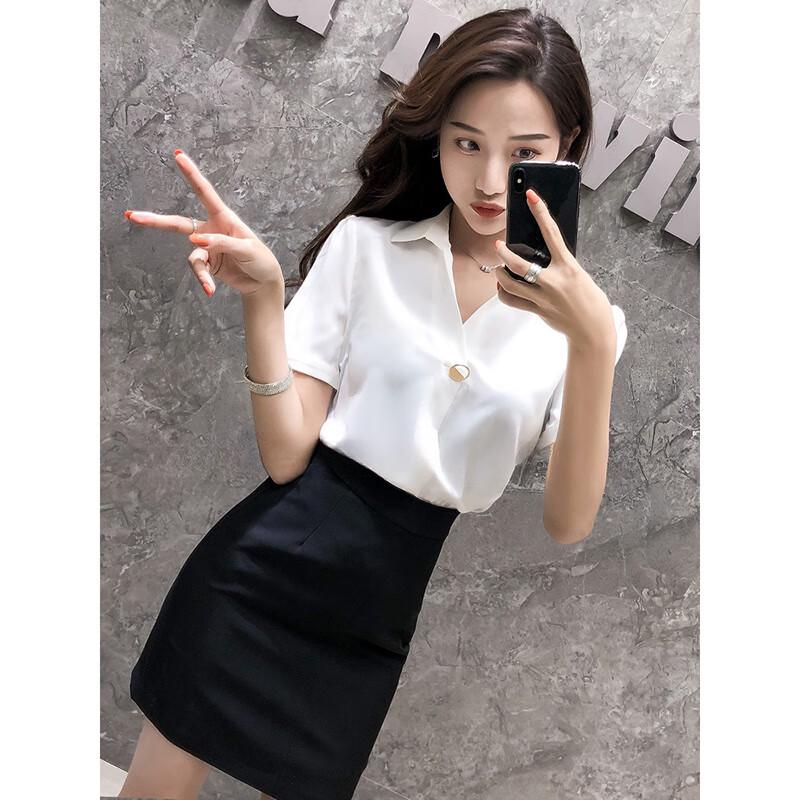 Women s Short Sleeve V-Neck Professional Chiffon Blouse 4XL