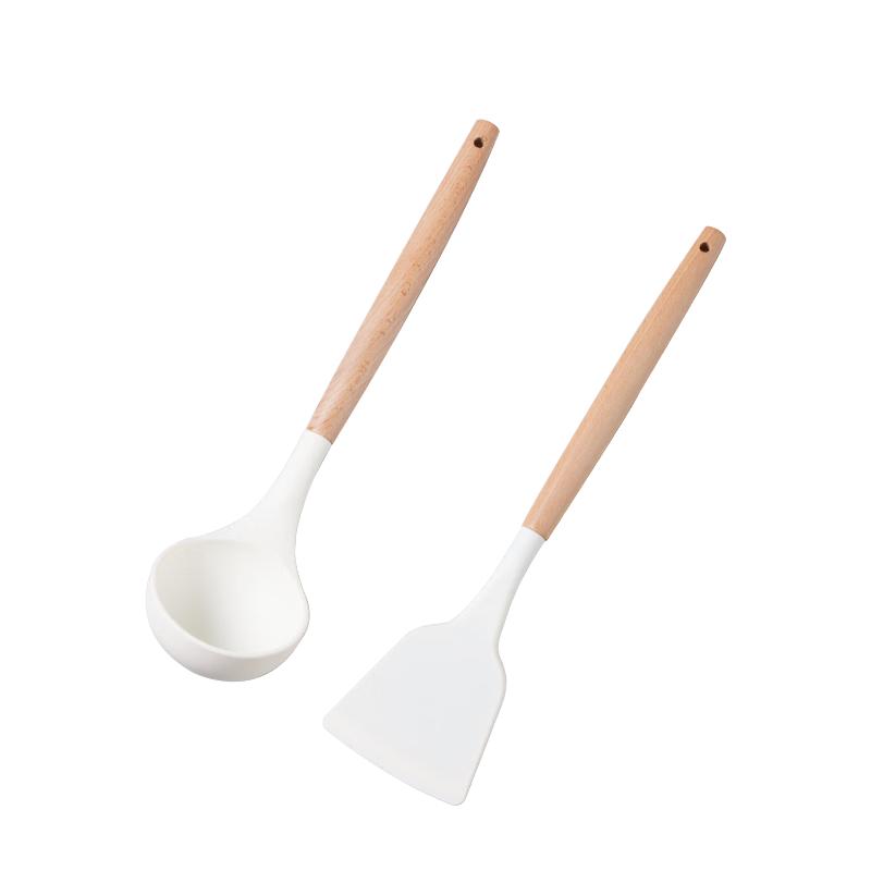 Silicone and Beech Wood Spatula and Ladle Set