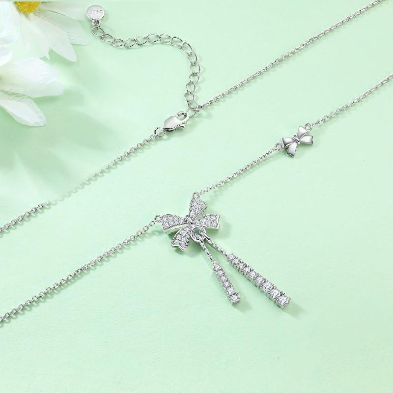 Sterling silver smart fringed bow necklace female versatile personality s925 silver pendant