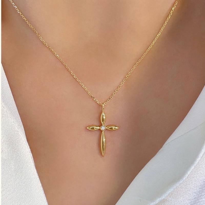 925 Sterling Silver Cross Pendant Necklace, Gold Plated Zircon Religious Chain Necklace, Elegant Spiritual Jewelry for Women