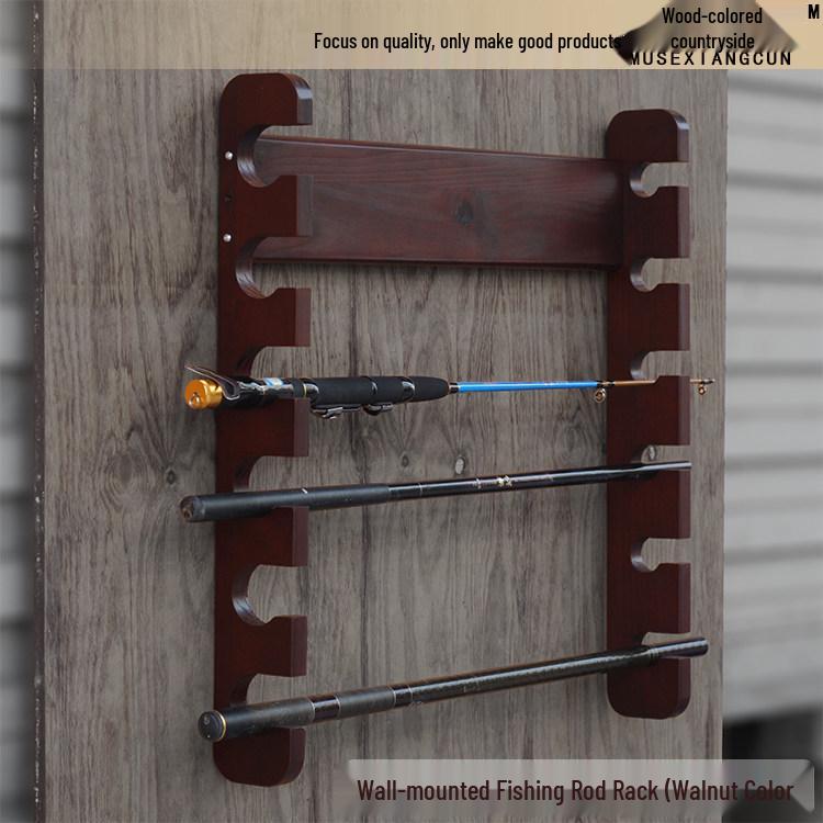 Настенный стеллаж для удочек из массива дерева - Стойка для хранения и демонстрации 6 удилищ