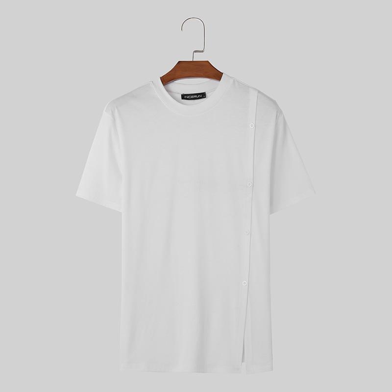 

INCERUN мужские летние однотонные повседневные футболки с короткими рукавами и разрезами 3XL белый