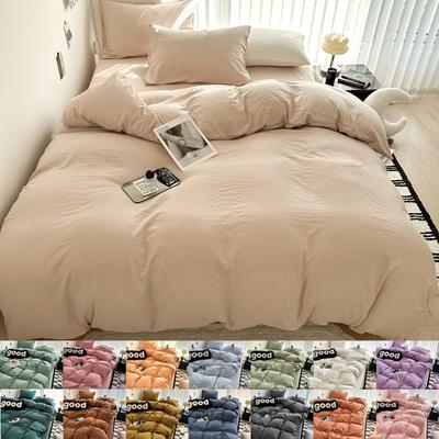 Bettwäsche-Set aus gewaschener Baumwolle 3/4 Teile Bettlaken-Set Unifarben Bettdeckenbezug Paar Queen King Size Bett Steppdeckenbezug