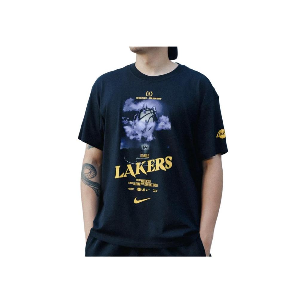 Nike X NBA Courtside Los Angeles Lakers Letter Logo Print Casual Round Neck Fashion Short Sleeve T-Shirt Men Tops Black HJ2686-010