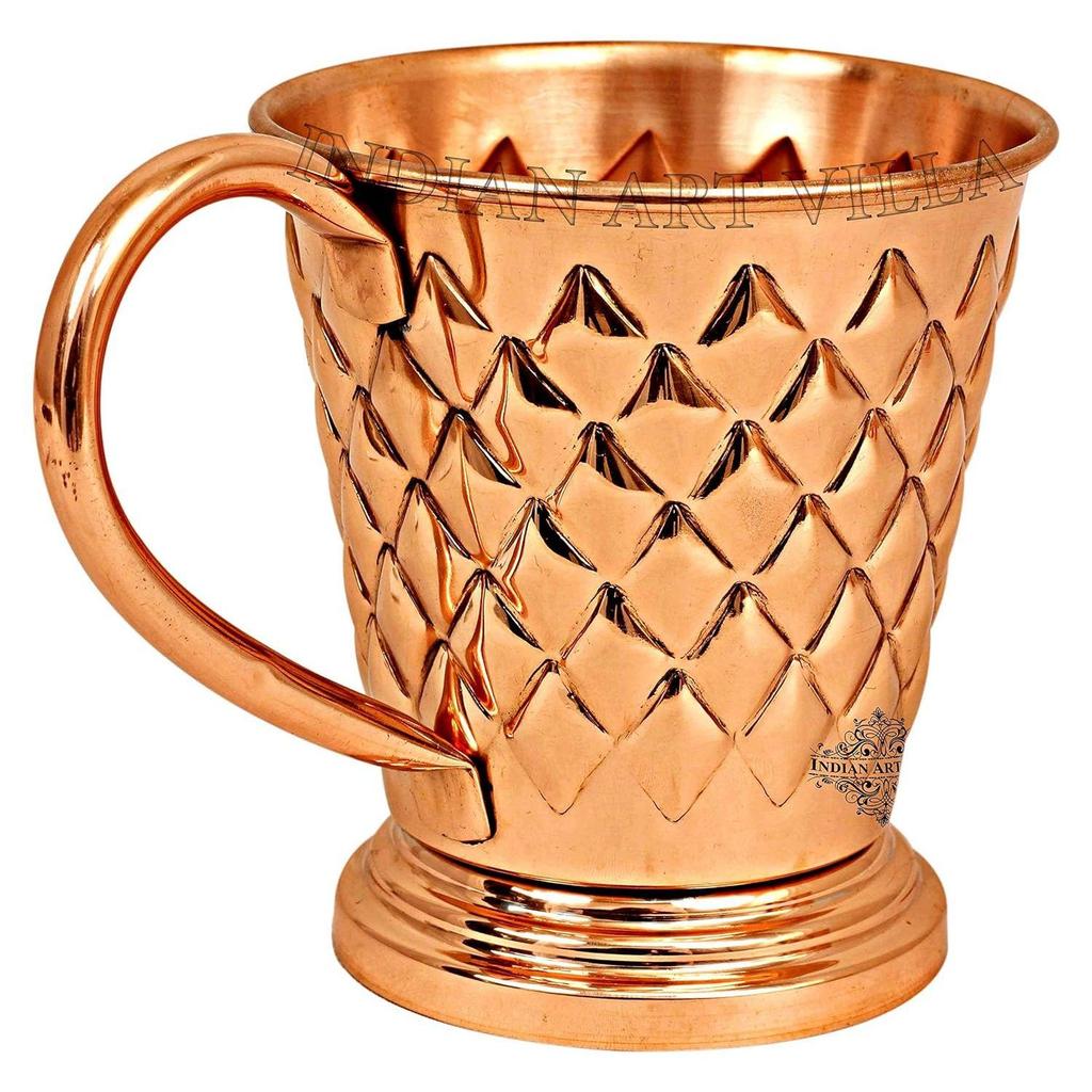 Reiner Kupfer Eimerförmig Diamantgehämmertes Design Moskau Mule Bierkrug Tasse, Bestens für Bier-Cocktailpartys, Barzubehör, Volumen-450ML