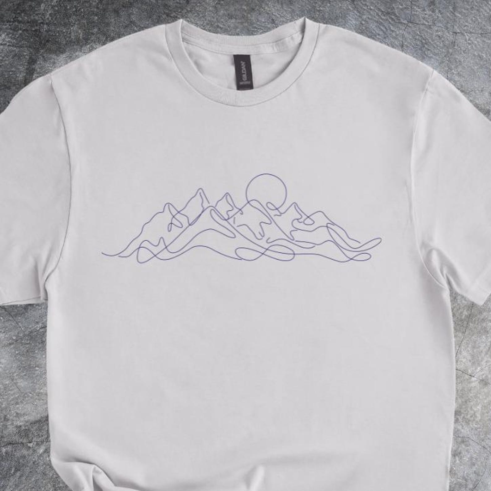 Mountain Line Art Shirt Minimal Landscape Illustration Tshirt Cotton Style Tee Short Sleeve Gray 140