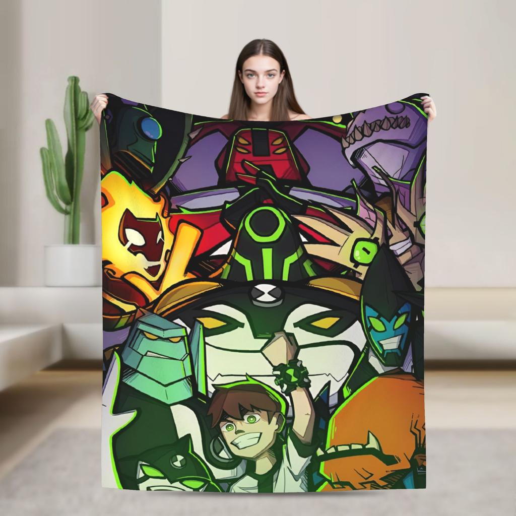 Ben 10 Omnitrix Unleashed Flannel Blankets  Warm Soft Bedding Throws for Couch Bed Picnic Aesthetic Bedspread Sofa Bed Cover