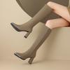 Pointed high-heeled boots women's 2025 new apricot suede elastic thin boots but knee thick-heeled high boots