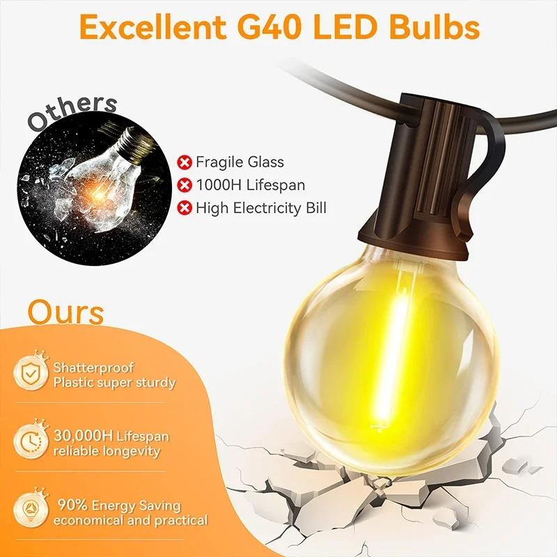 Solar Powered LED Light String G40 Shatterproof Ball Bulb Lights IP54 Waterproof for Courtyard Garden Camper Decoration Lighting
