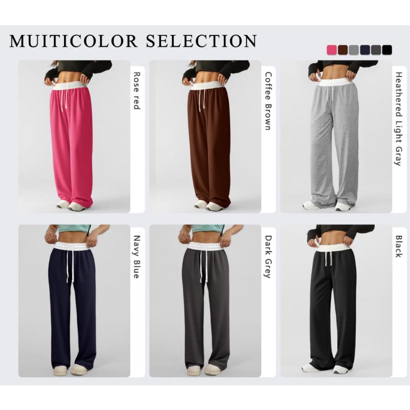 New Women's Color Block Drawstring Wide Leg Sweatpants, Loose Fit Casual Joggers with Elastic Waist for Yoga, Lounge and Street Style