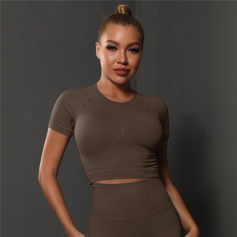 Nessaj Camicie da yoga a maniche corte Donna Fitness Sport Crop Top Magliette da corsa senza cuciture ad asciugatura rapida
