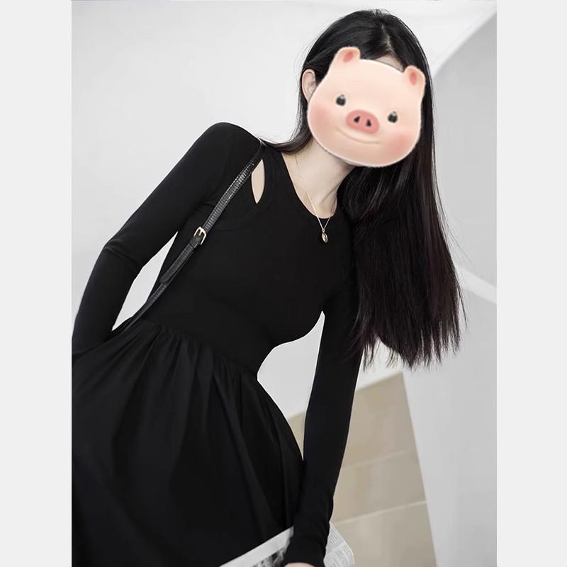 Black long dress dress women s early new fashion slim fit and thin temperament beautiful long skirt S чёрный