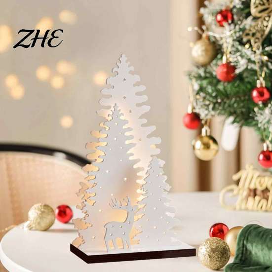 Holiday Decoration for Entryway LED Wooden Christmas Tree Tabletop Decor, Glowing Hollow Light Up Festive Home Table Centerpieces Ornaments Party And