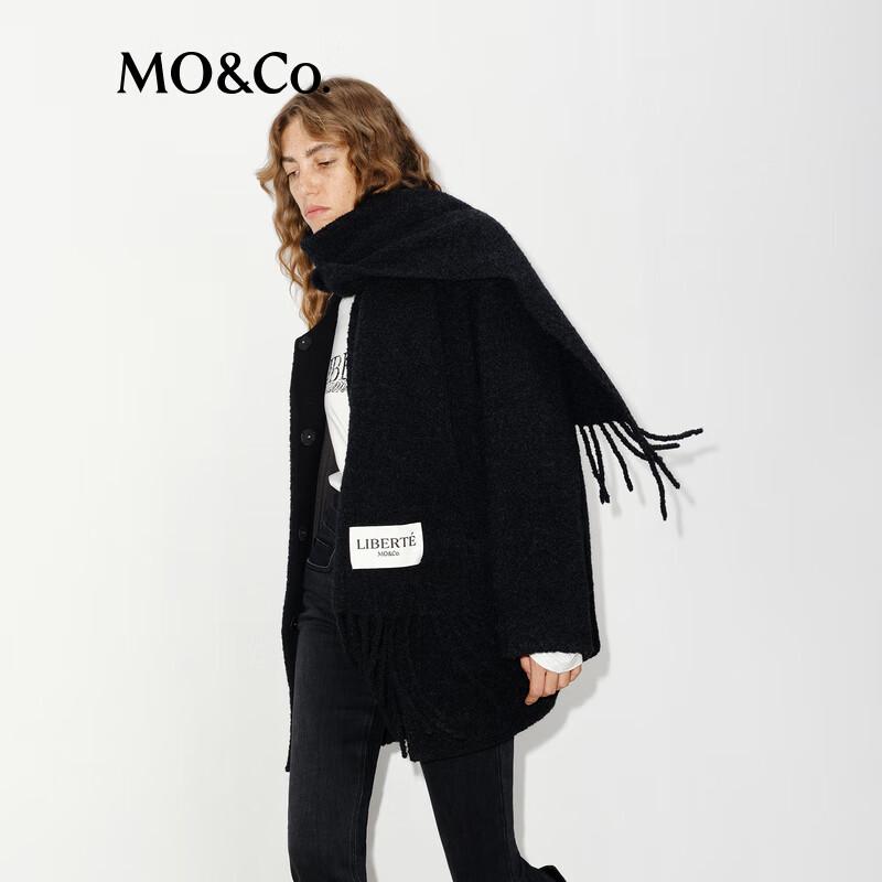 MO&Co. Alpaca Wool Blend Round Neck Mid-Length Coat with Scarf