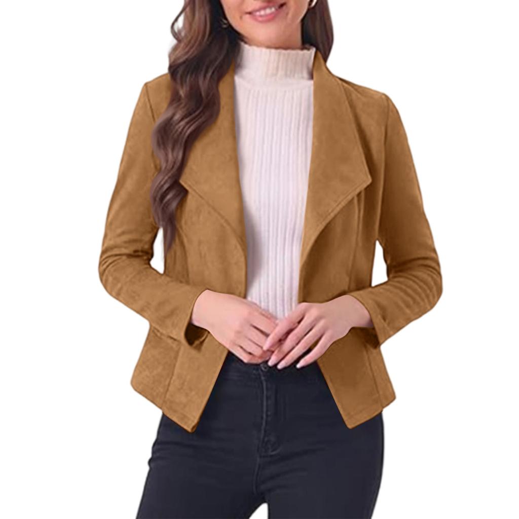 Women's Fashion Elegant Solid Color Lapel Long Sleeve Short Jacket