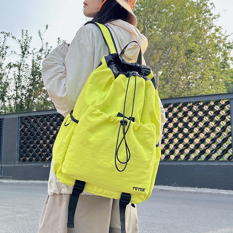 Schoolbag Drawstring Bundle Mouth Bag Backpack Women's Leisure Commuter Lightweight Outdoor Backpack Splicing Color Contrast Anti-splashing Travel Bag