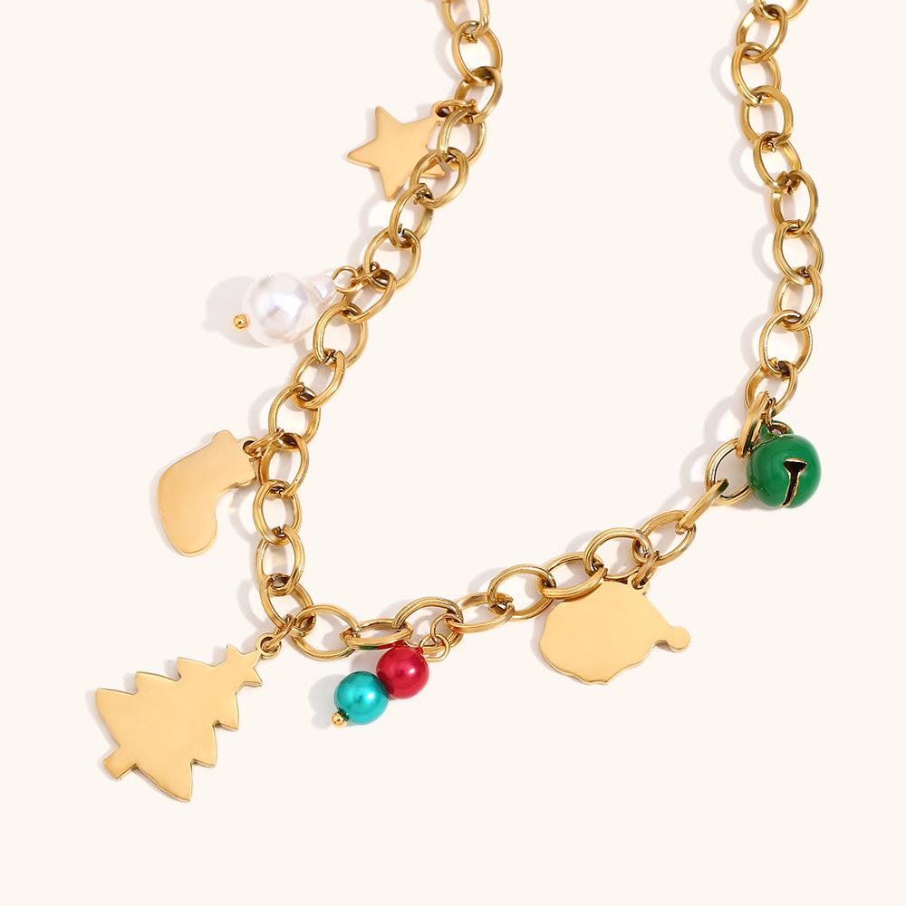 Pingente de Árvore de Natal Banhado a Ouro 18K com Epóxi Colorido e Sino de Papai Noel para Mulheres