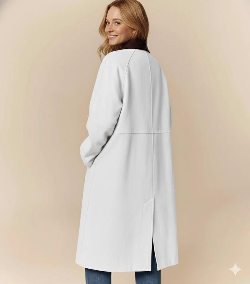 Genuine Trench Leather Women's Coat Handmade Lambskin Party White Casual Stylish