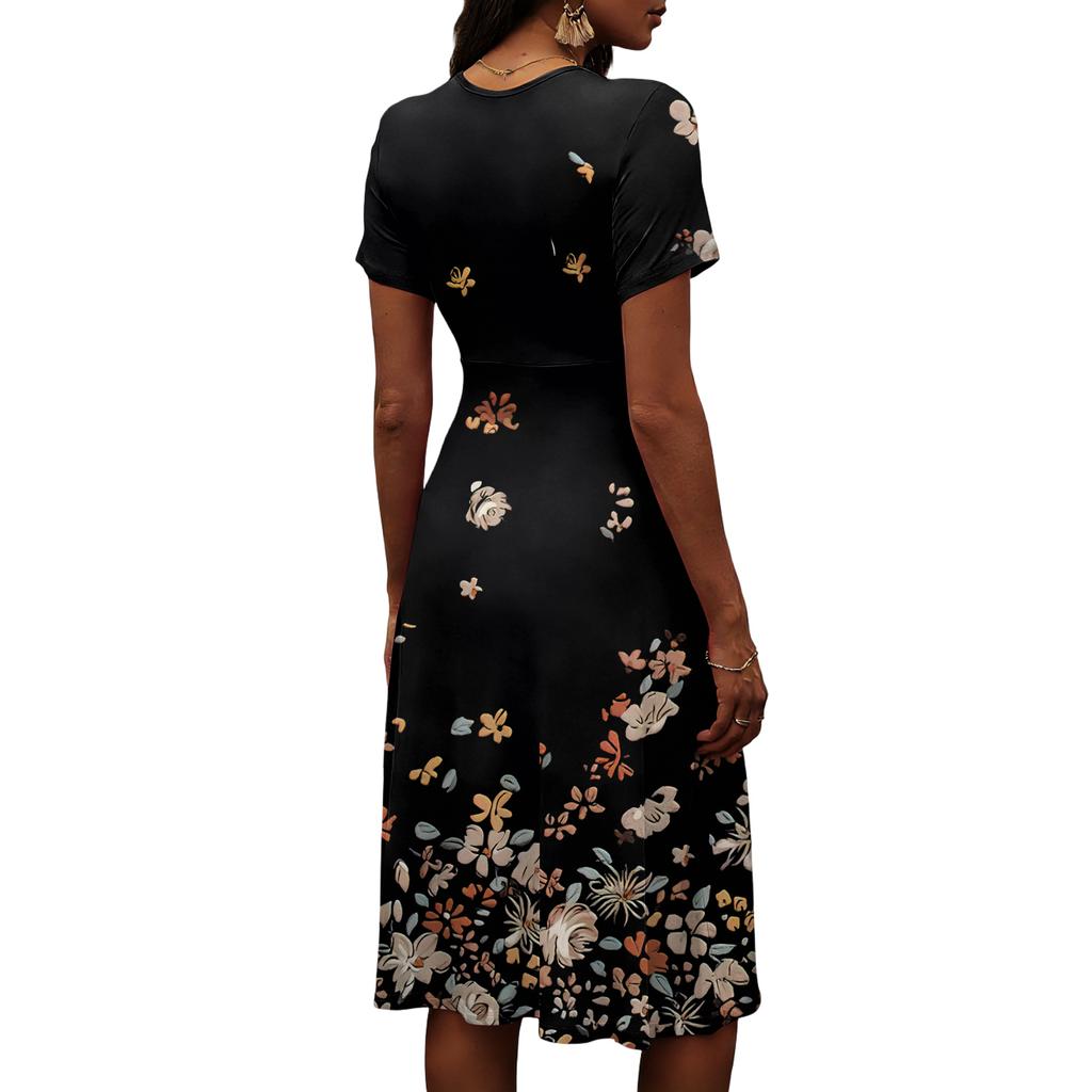 Ladies' Floral Casual Fashionable Short Sleeved V-neck Dress