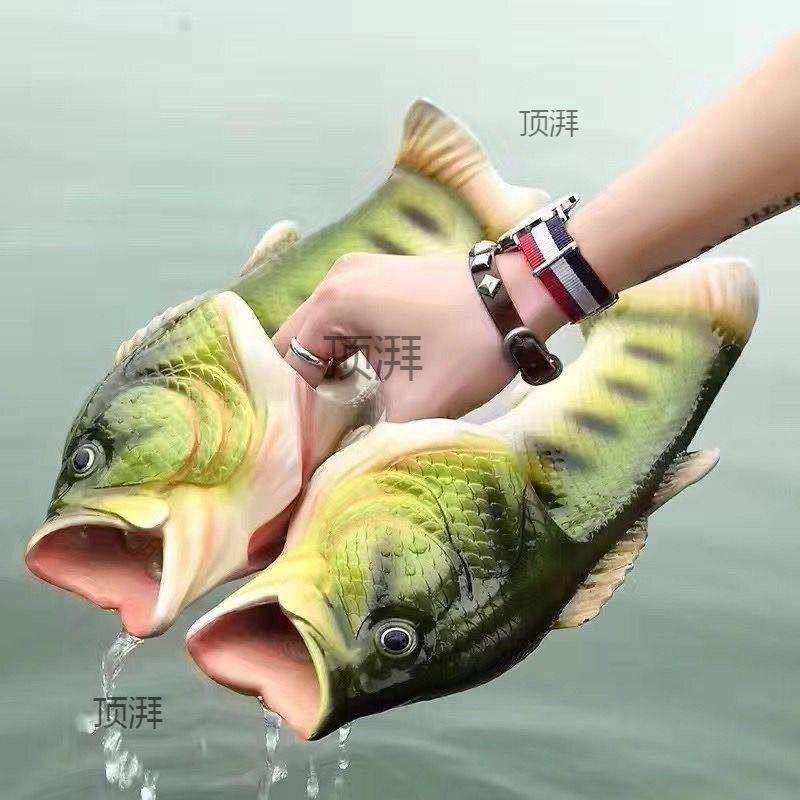 Open Toe Funny Male's Footwear Women's Fish Slippers Outdoor Couples Family Cartoon Animal Flip flops Plus Size 46 47 Man Shoes