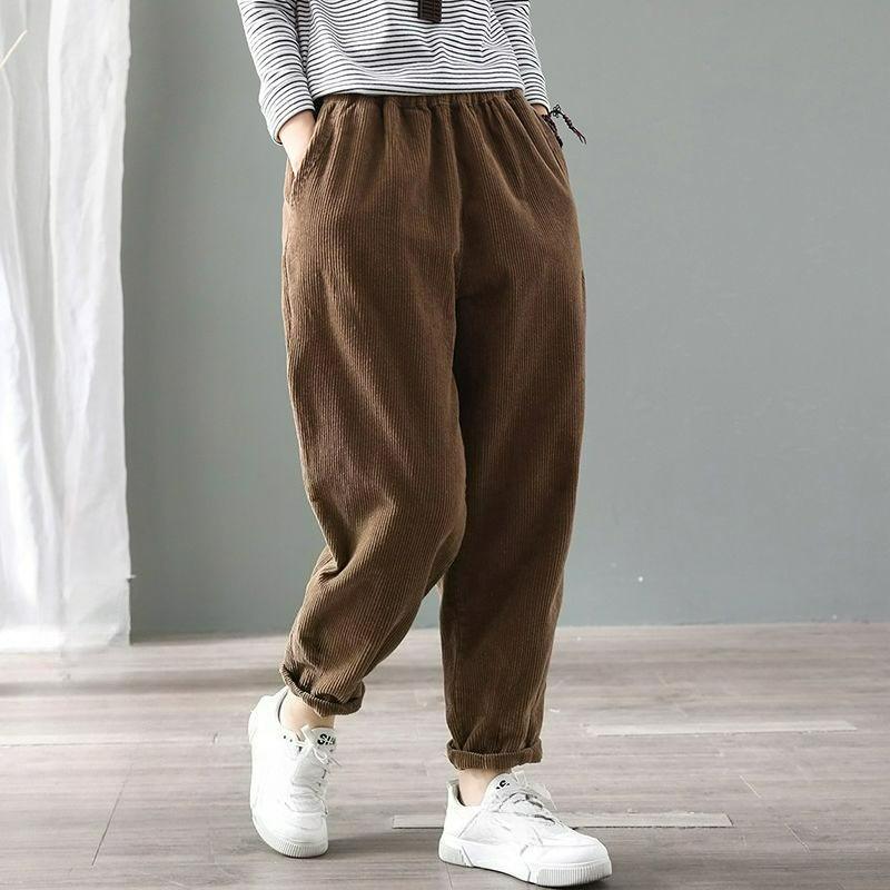 Corduroy Pants Women's Autumn and Winter Loose Large Size Plus Velvet Thickened Radish Velvet Casual Harlan Trousers