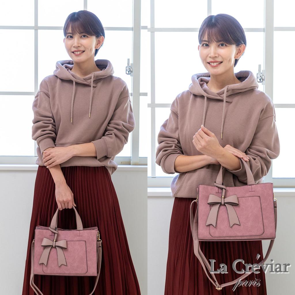 VIVID HORN La Creviar Bellied Handbag with Ribbon, Women's 2-Way Shoulder Bag, Lightweight, Large Capacity, Crossbody, Popular, 70320, Pink