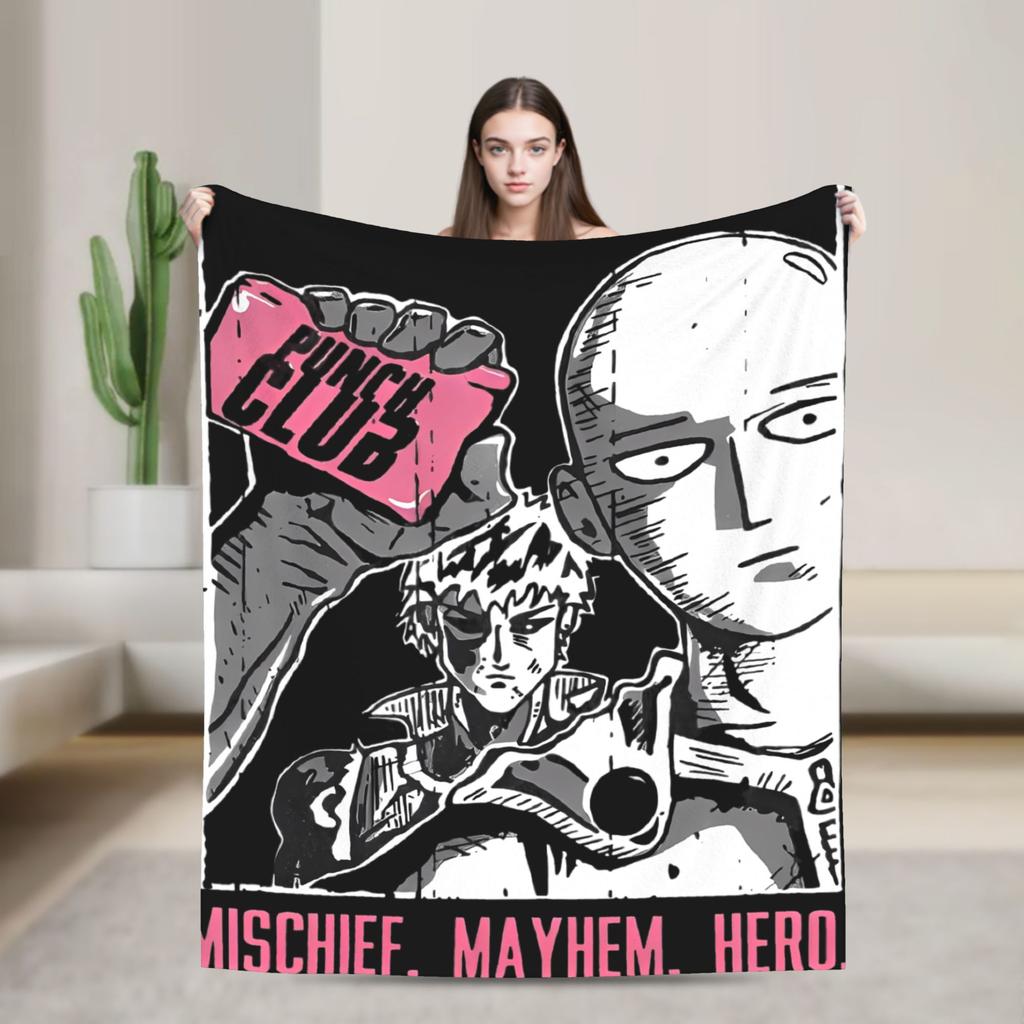 One Punch Man Saitama Anime Graphic Super Warm Blanket Picnic Plush Bedding Throws Print Flannel Bedspread Sofa Bed Cover