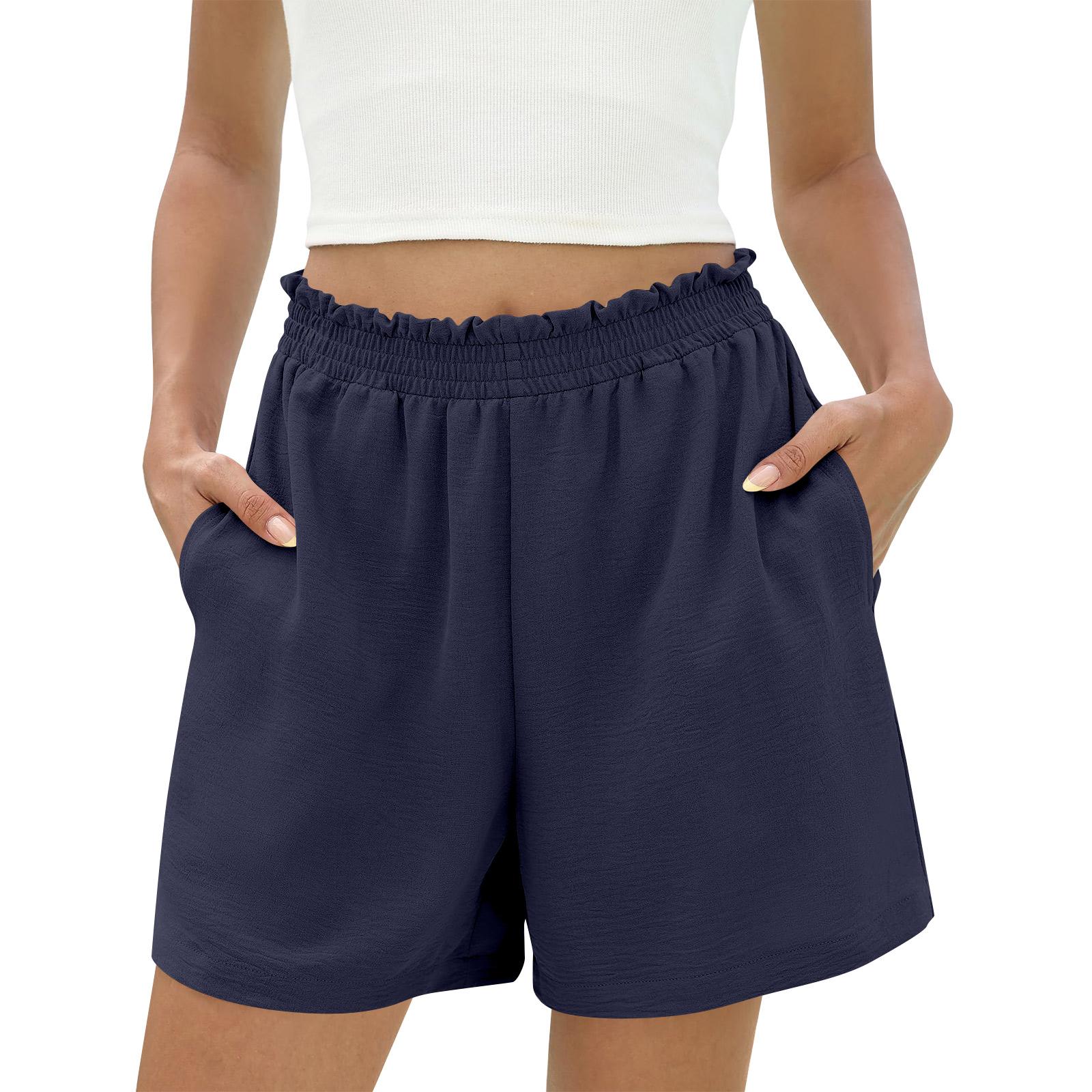 

Shorts For Women Casual Summer High Waisted Wide Leg Beach Vacation Shorts With Pockets XXL тёмно-синий