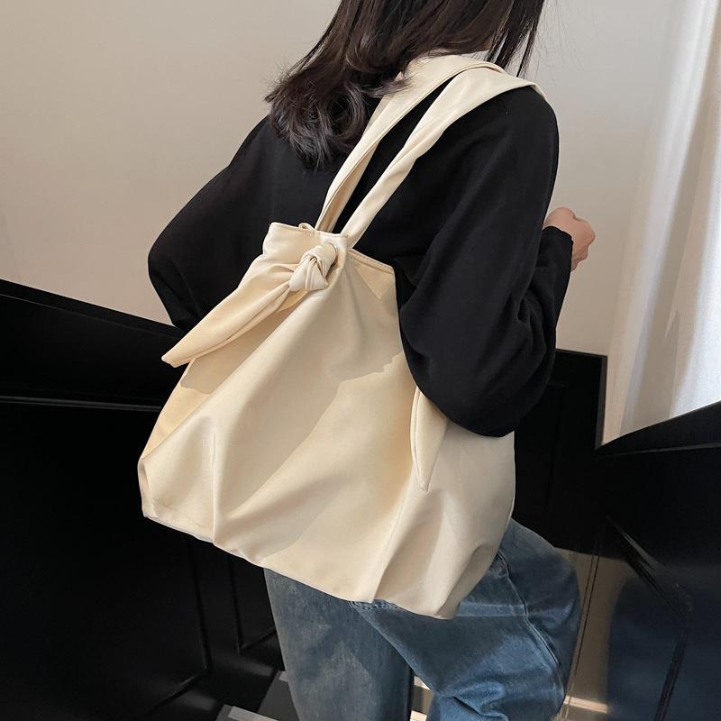 Retro einfache faule Wind Leinwandtasche lässige literarische Umhängetasche Damen einfarbig breiter Schultergurt Beuteltasche