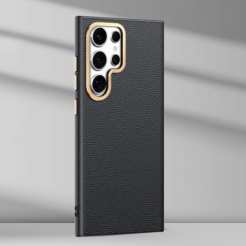 

For Samsung Galaxy S24 Ultra Anti-Drop PU Leather+TPU Phone Case Metal Lens Frame Cover Black