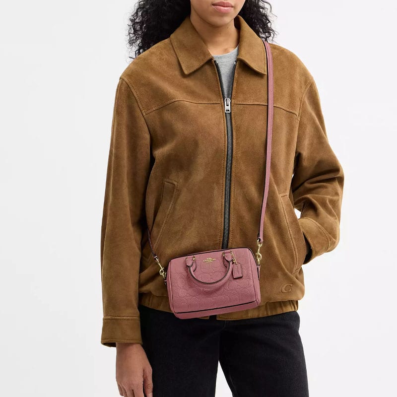 COACH Rowan Pebbled Leather Boston Bag, One Shoulder Handbag Mini Women's Pink CCF28-IMPEO