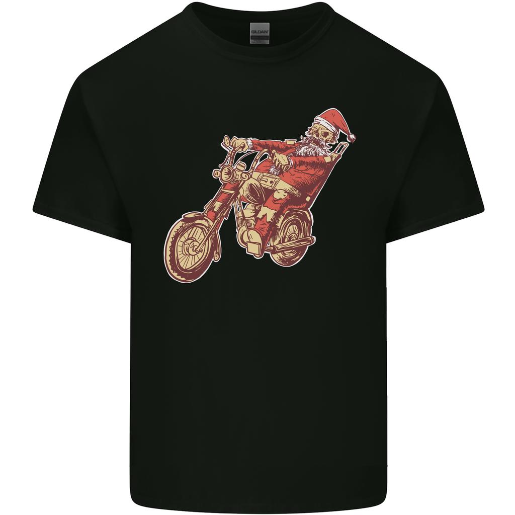 Biker Santa Christmas Motorcycle Chopper Skull Unisexs Light Cotton TShirt