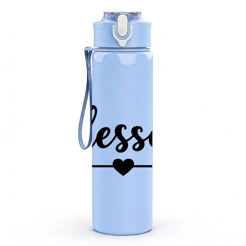 1PC Blessed Arrow Text 750ml Color Plastic Sports Water Bottle Leakproof Flip Straw Lid Suitable for Sports Office Home Use