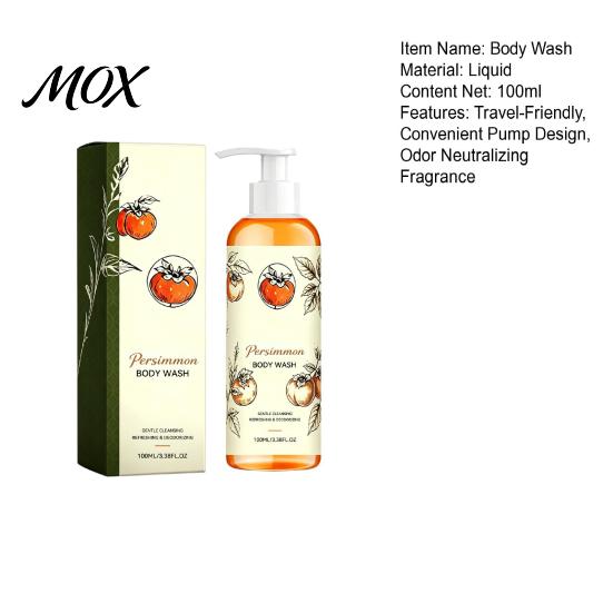 Moisturizing Skin Cleanser Persimmon Body Wash, 100ml Gentle Exfoliating Shower Gel with Fresh Trial Size Wash Fruit Scent, Deep Cleansing Mild Daily