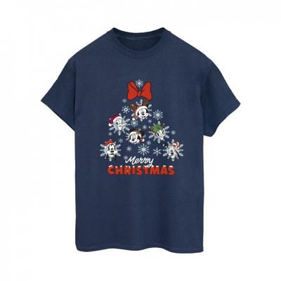 Camiseta feminina/senhora Mickey Mouse e amigos árvore de Natal de algodão namorado