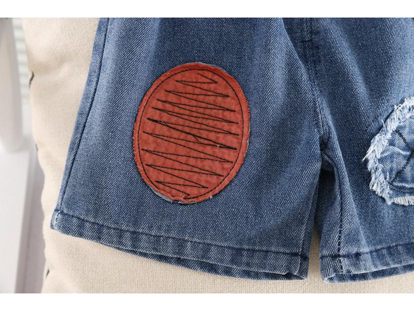 Boys' Summer Denim Shorts & T-Shirt Set - Kids' Casual Crew Neck Two-Piece Outfit