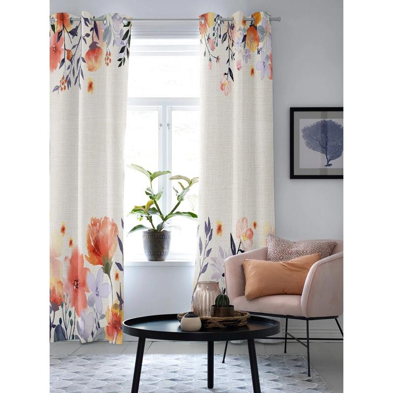 Pflanze Blume Aquarell Orange Fenster Vorhänge für Wohnzimmer Schlafzimmer Vorhang Modern Küche Jalousien Drapierungen Vorhänge