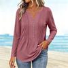 Women's Casual Long Sleeve Shirt with Pleated V-Neck for Everyday Wear
